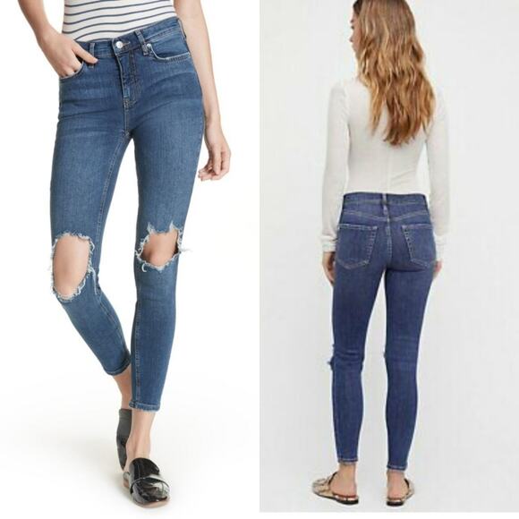 Free People High Rise Busted Knee Skinny Jeans NEW - Picture 1 of 7